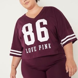 Victoria's Secret PINK Cotton Oversized Crop Top Rich Maroon Large NEW